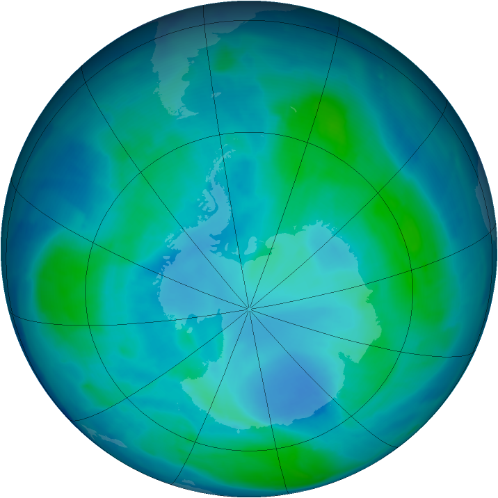 Antarctic ozone map for 06 February 2009